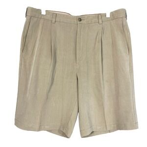 Tommy Bahama Mens 36‎ Silk/Bamboo Khaki Beige Chino Pleated Shorts Preppy Casual